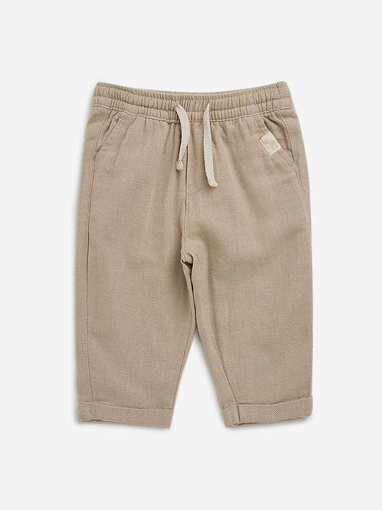 HOP Baby Beige Mid-Rise Cotton Blend Pants