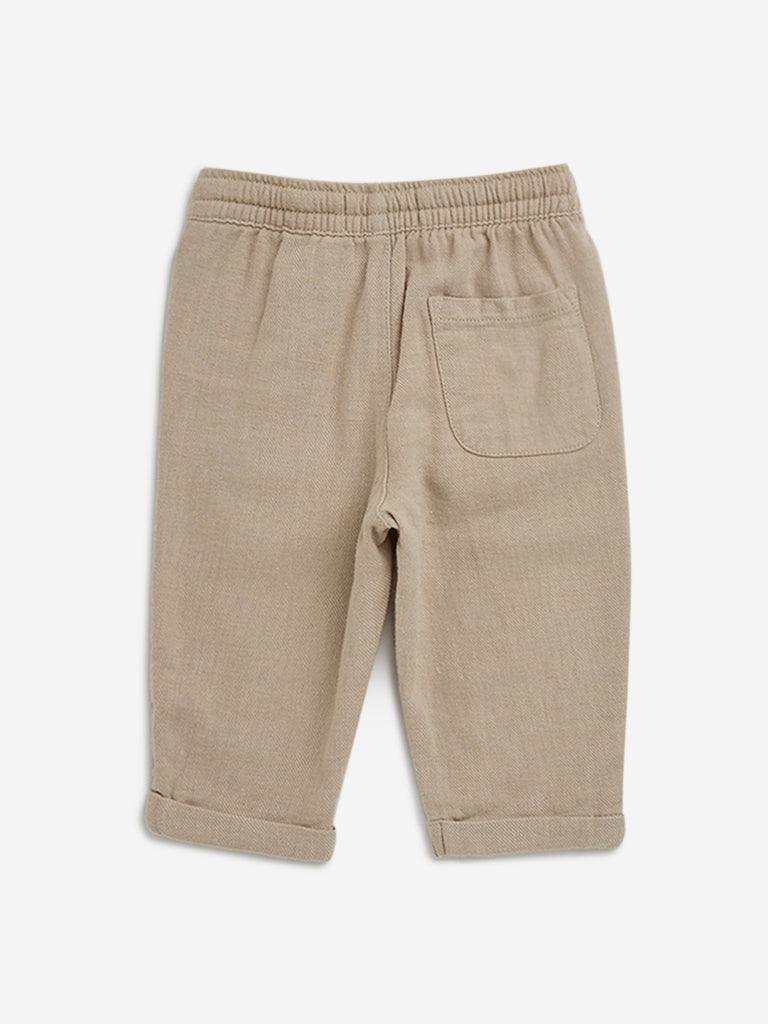 HOP Baby Beige Mid-Rise Cotton Blend Pants