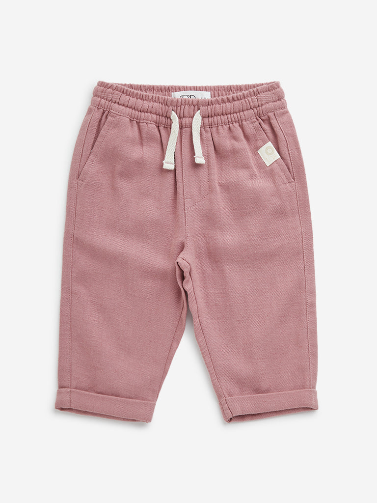 HOP Baby Dusty Pink Mid-Rise Cotton Blend Pants