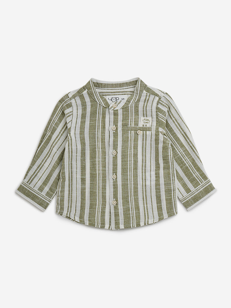 HOP Baby Sage Striped Cotton Shirt