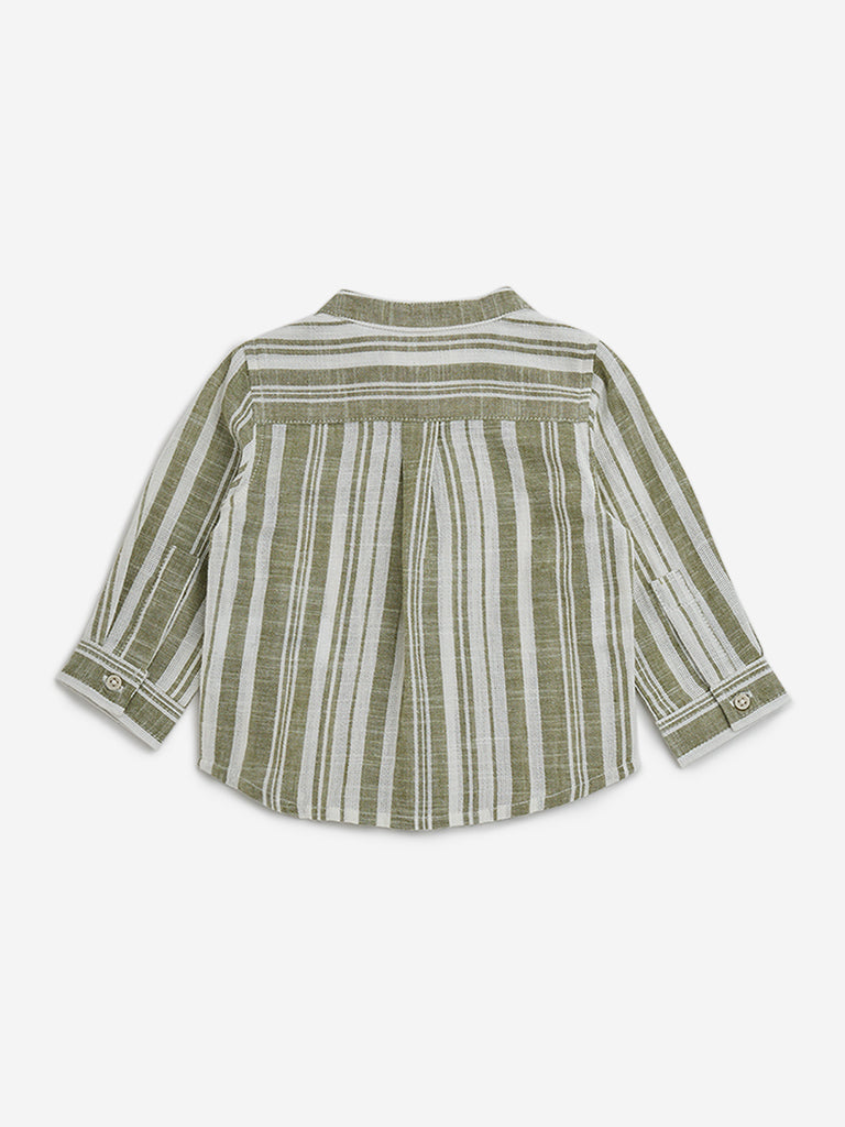 HOP Baby Sage Striped Cotton Shirt