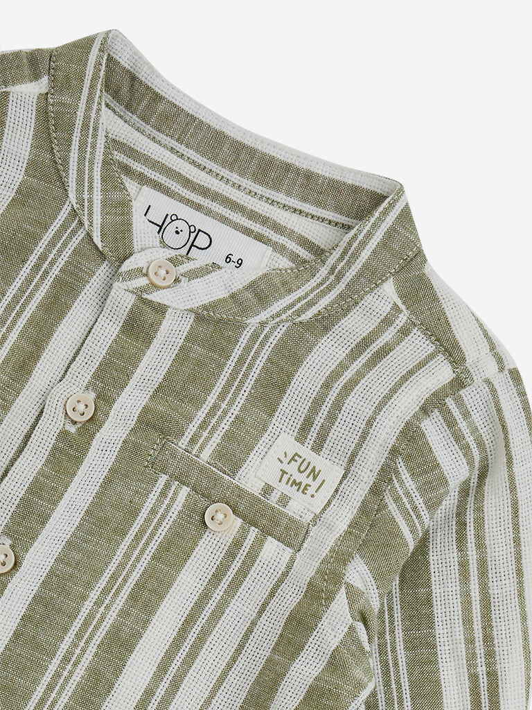 HOP Baby Sage Striped Cotton Shirt