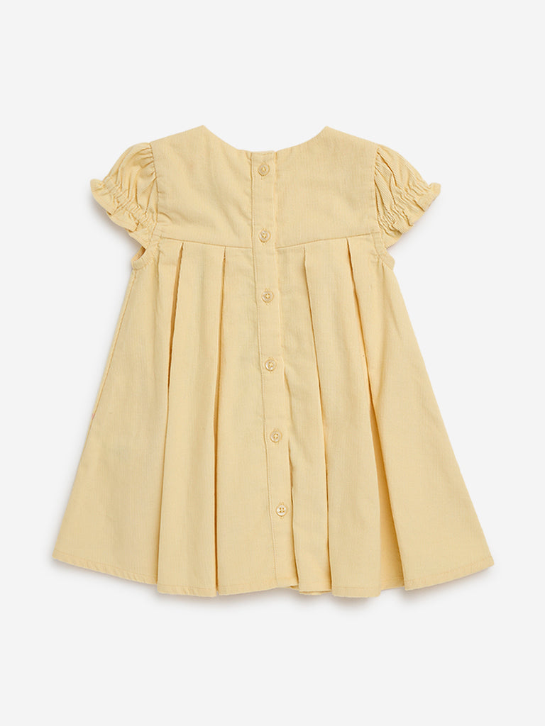 HOP Baby Mustard Floral Embroidered Cotton A-Line Dress