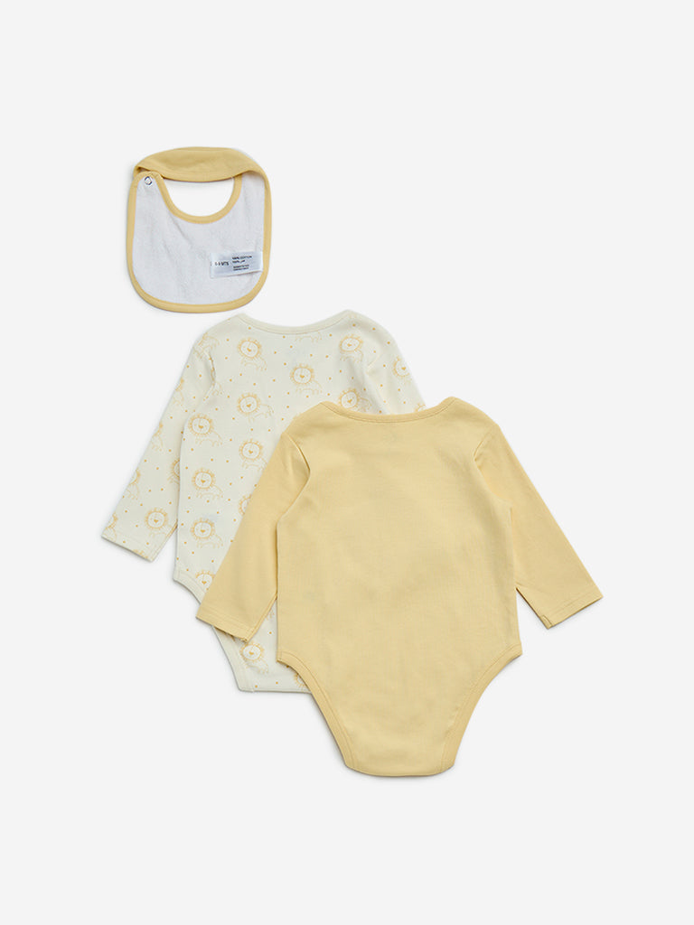 HOP Baby Yellow Applique-Detailed Cotton Rompers and Bib Set