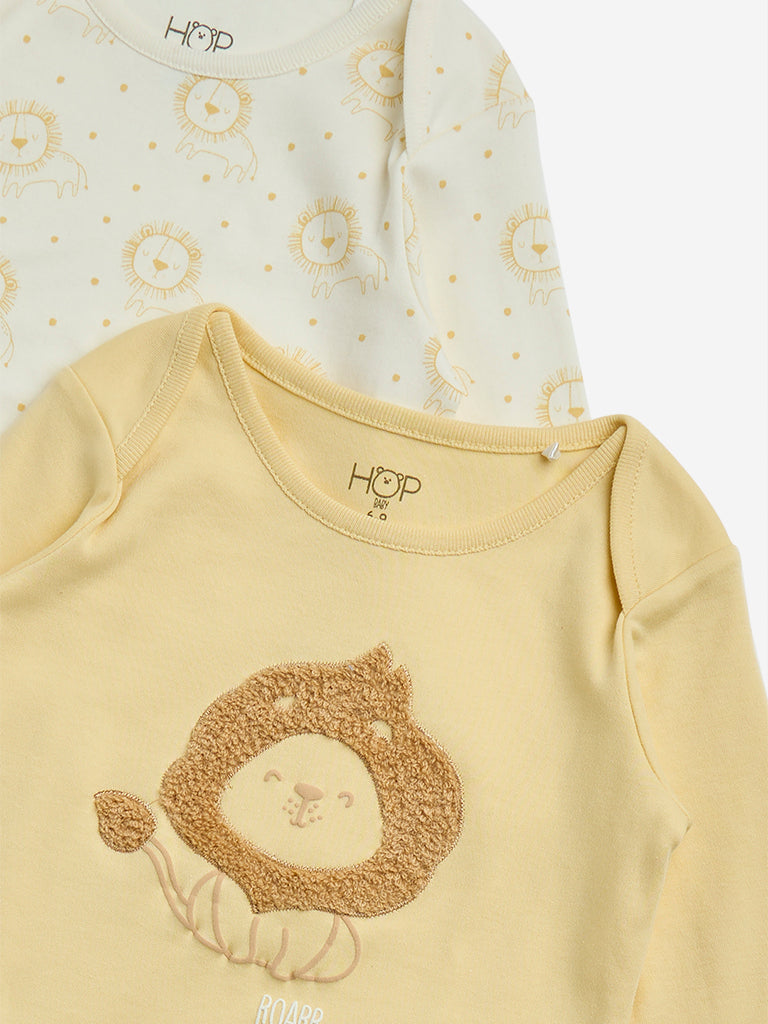 HOP Baby Yellow Applique-Detailed Cotton Rompers and Bib Set