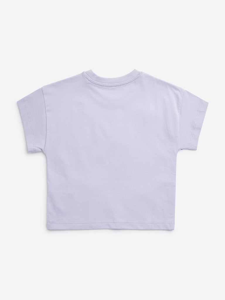 HOP Kids Lilac Animal Embroidered Cotton T-Shirt