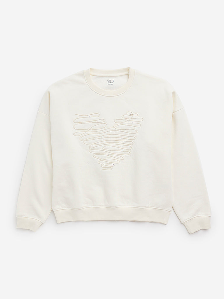 Y&F Kids Off-White Cotton Blend Sweatshirt