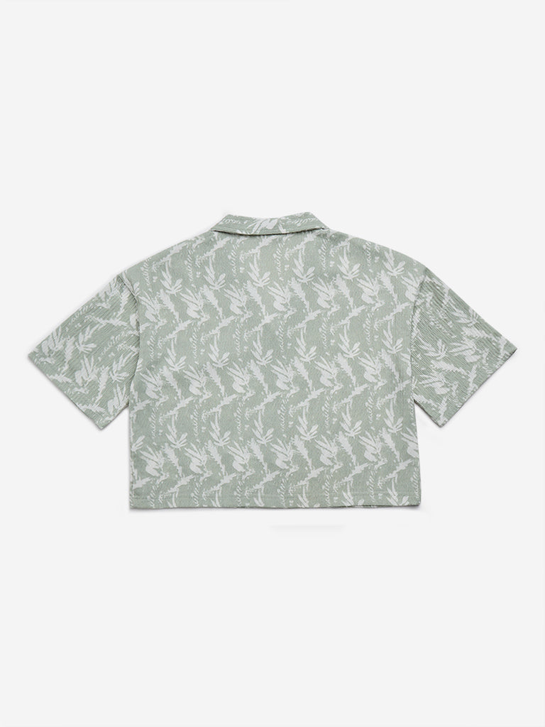 Y&F Kids Sage Leaf Print Crinkle Textured Shirt