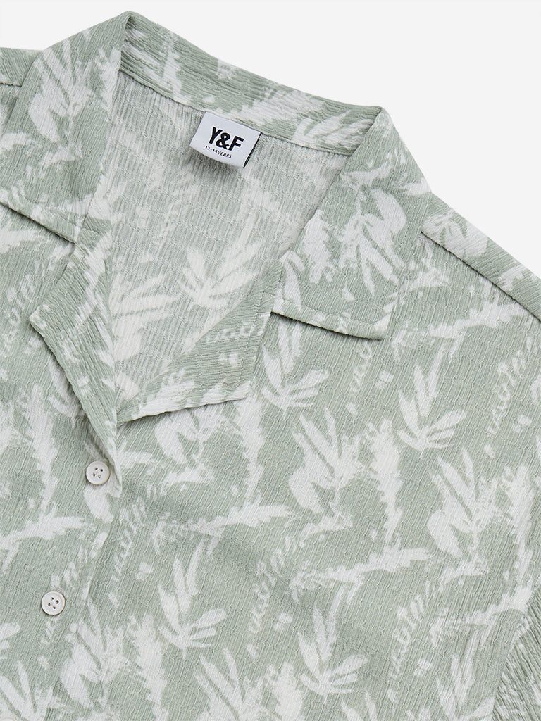 Y&F Kids Sage Leaf Print Crinkle Textured Shirt