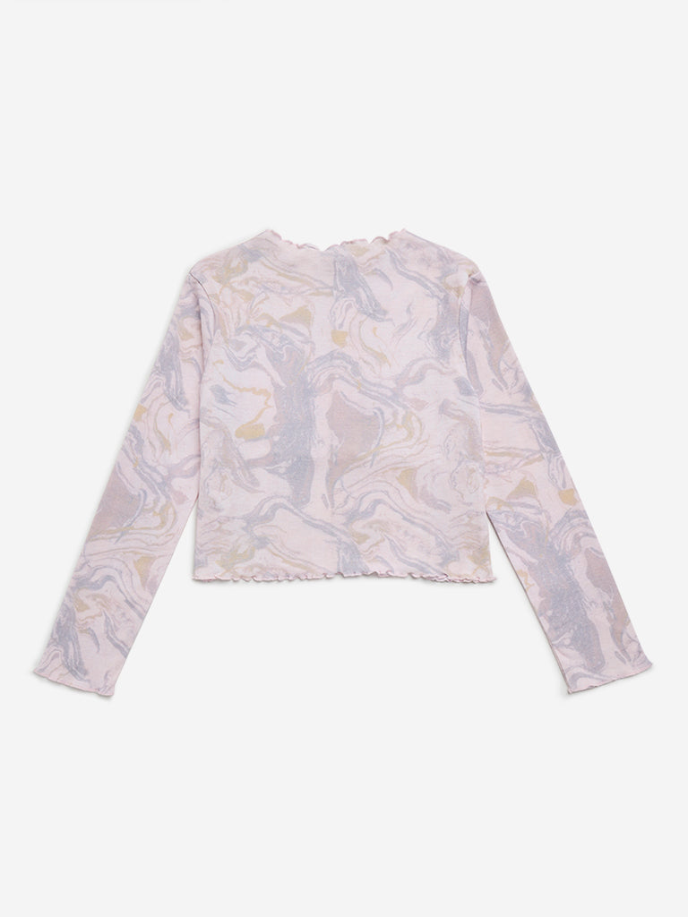 Y&F Kids Pink Marble Printed Fluted Top