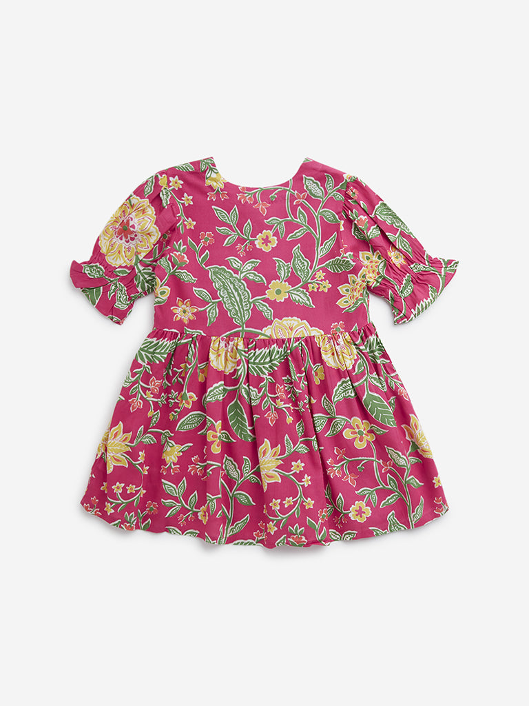 Utsa Kids Dark Pink Floral Printed Peplum Ethnic Top - (2 -8yrs)