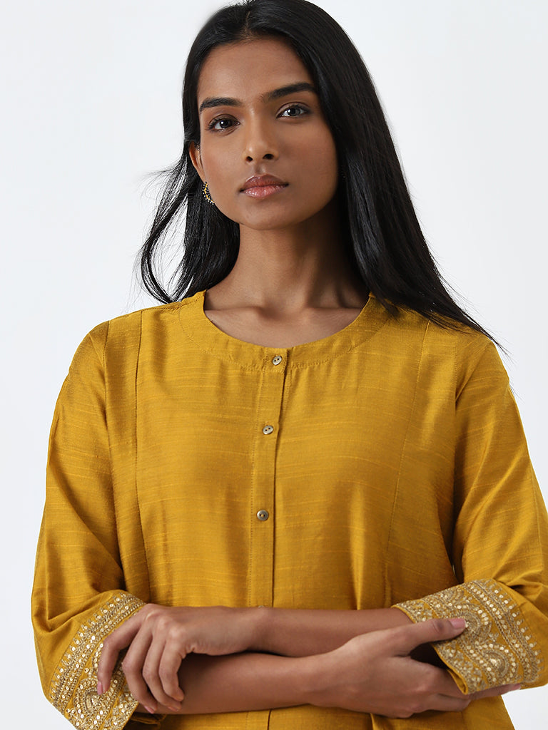 Utsa Mustard Embellished A-Line Kurta