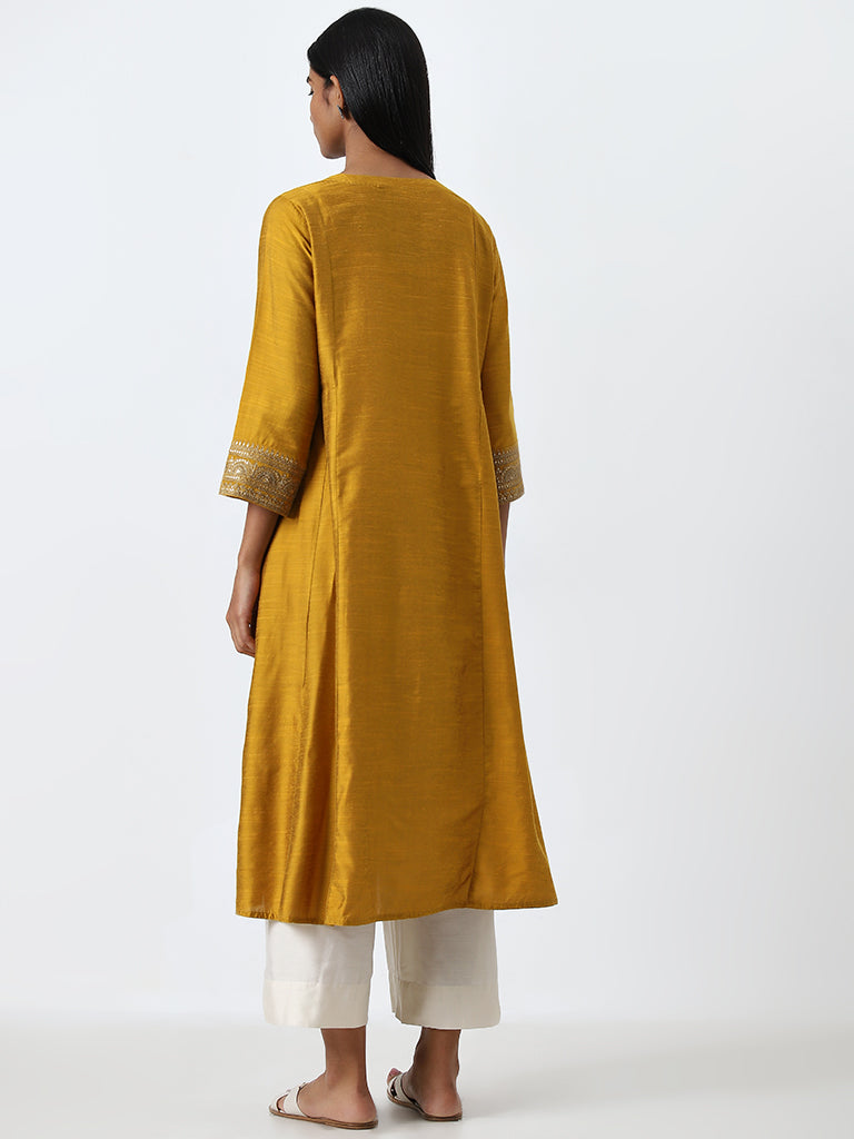 Utsa Mustard Embellished A-Line Kurta