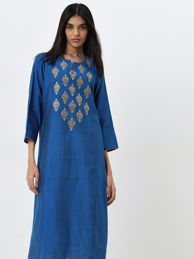 Utsa Blue Embellished A-Line Kurta