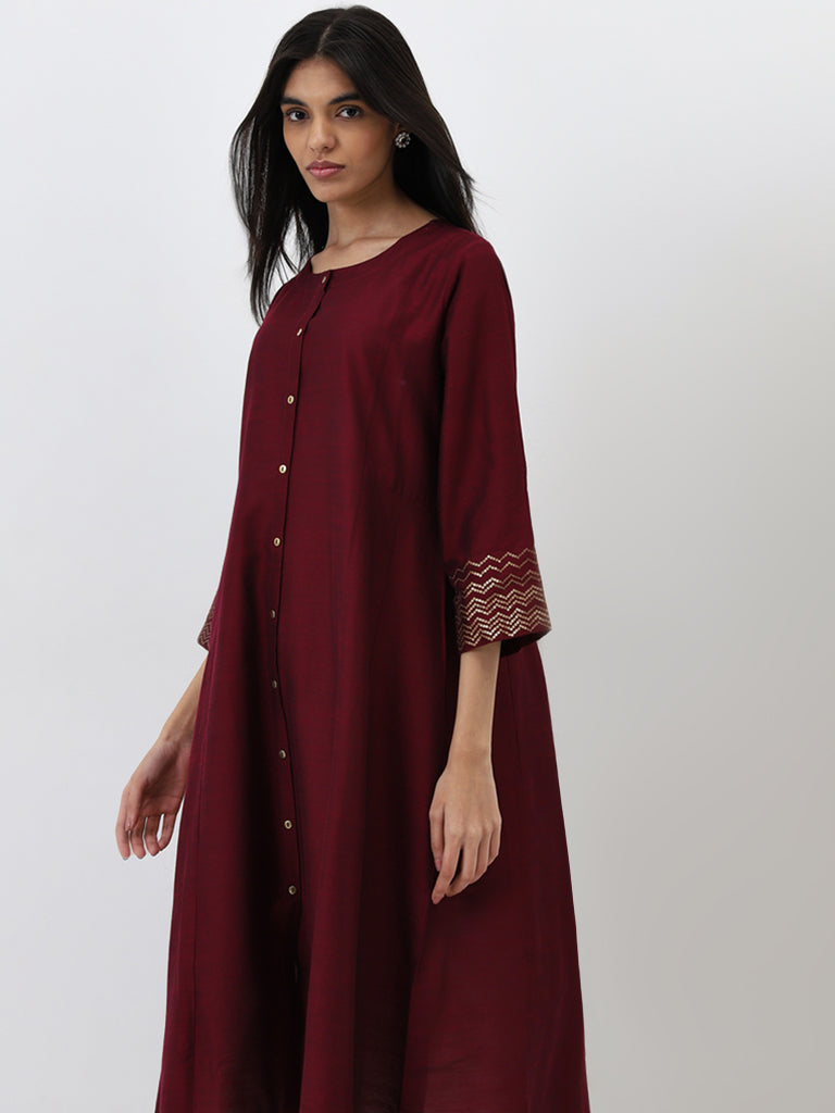 Utsa Burgundy Solid A-Line Kurta