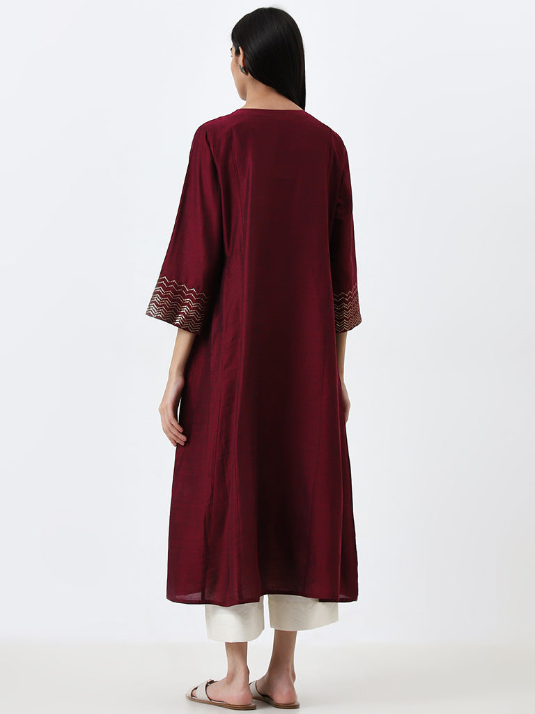 Utsa Burgundy Solid A-Line Kurta