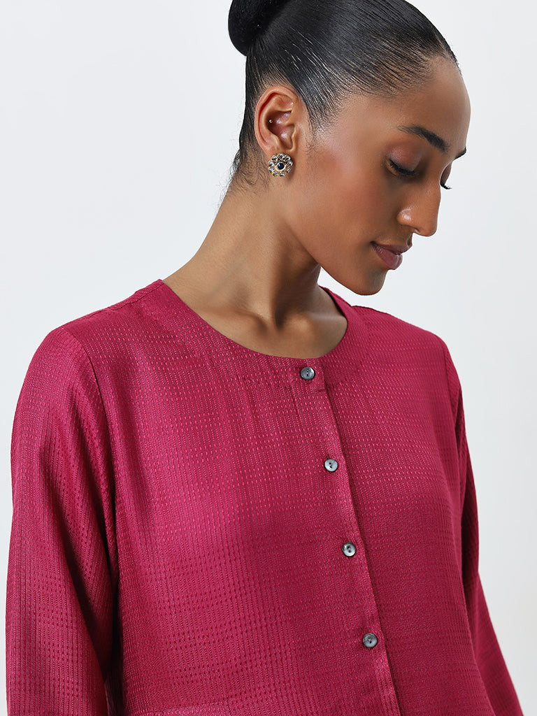 Zuba Pink Self-Patterned A-Line Kurta