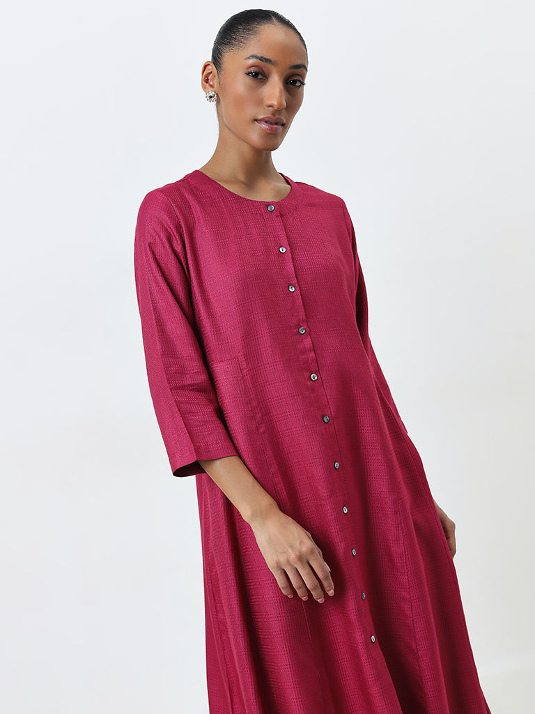 Zuba Pink Self-Patterned A-Line Kurta