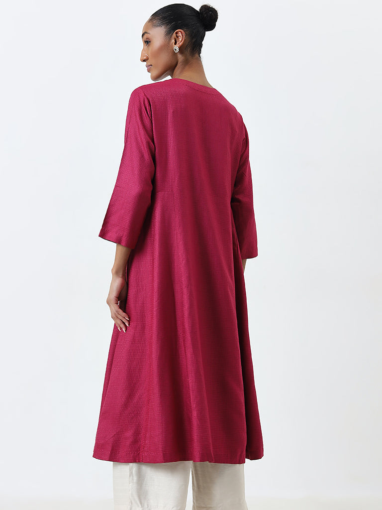 Zuba Pink Self-Patterned A-Line Kurta