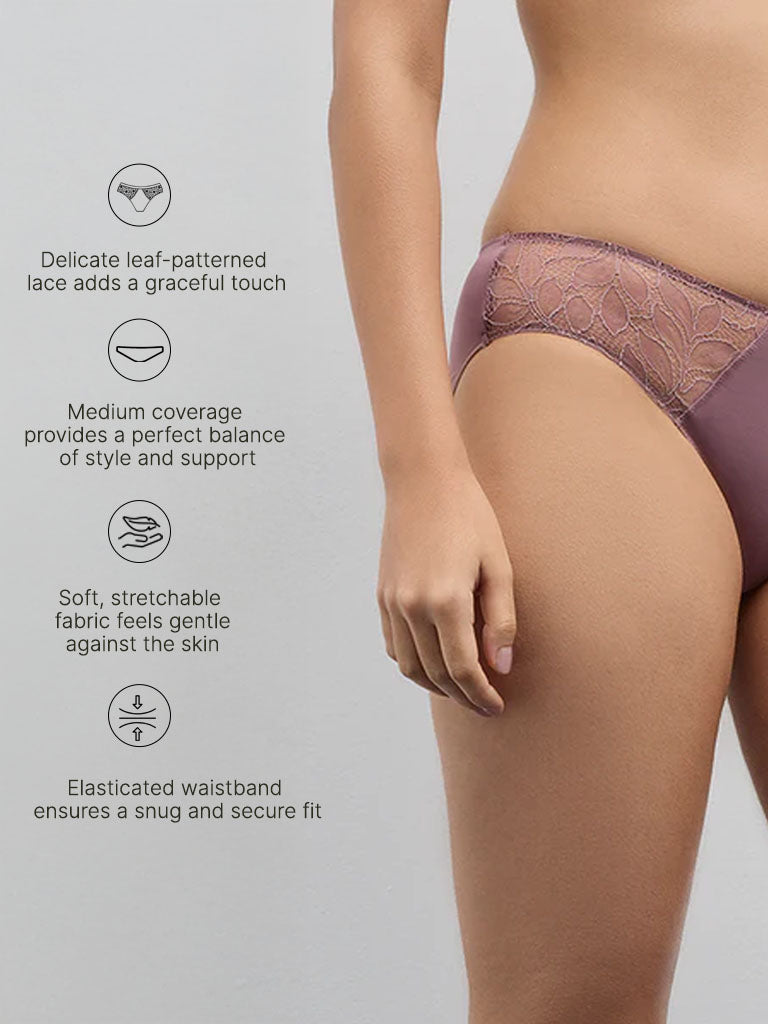 Wunderlove Mauve Leaf Design Lace Brief