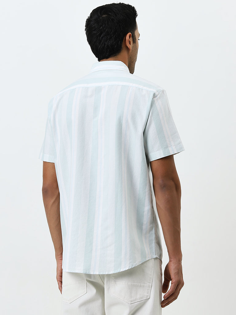 WES Casuals Light Blue Striped Relaxed-Fit Cotton Shirt