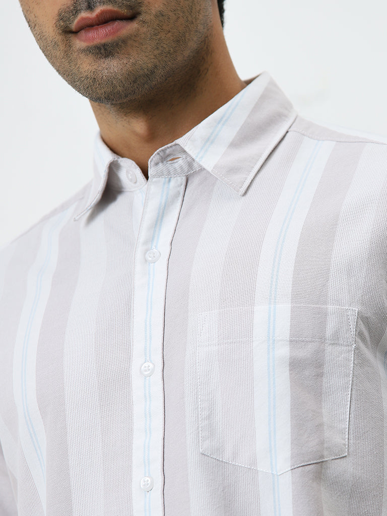 WES Casuals Dusty Pink Striped Relaxed-Fit Cotton Shirt