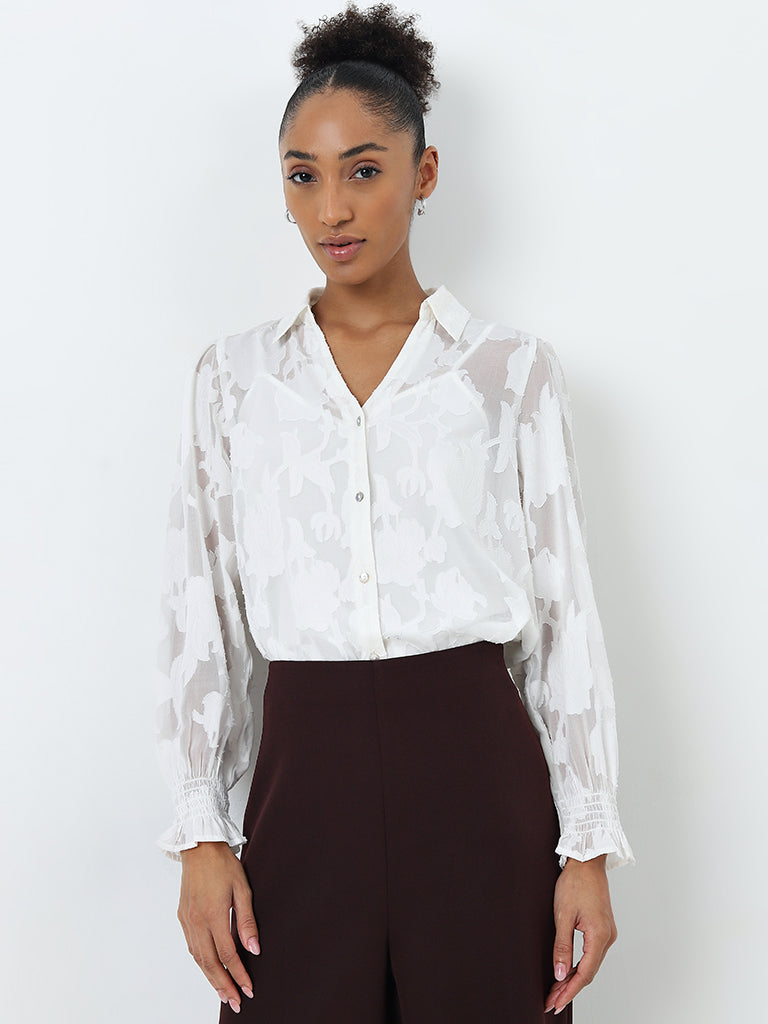 Wardrobe White Floral Printed Shirt with Camisole