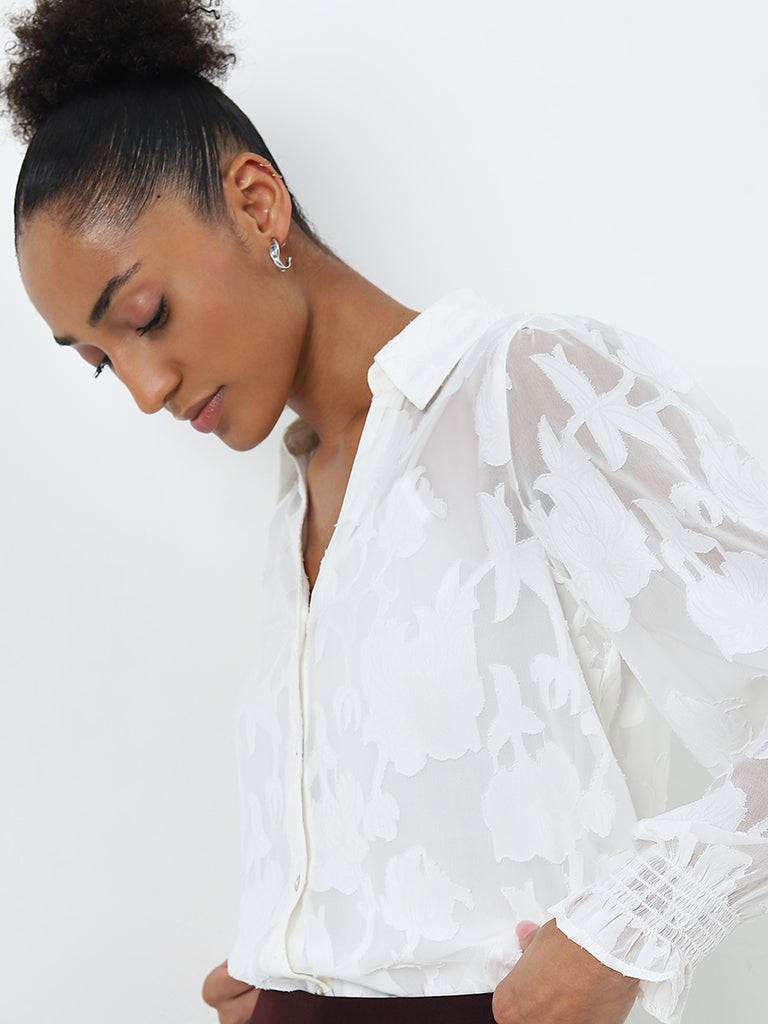 Wardrobe White Floral Printed Shirt with Camisole