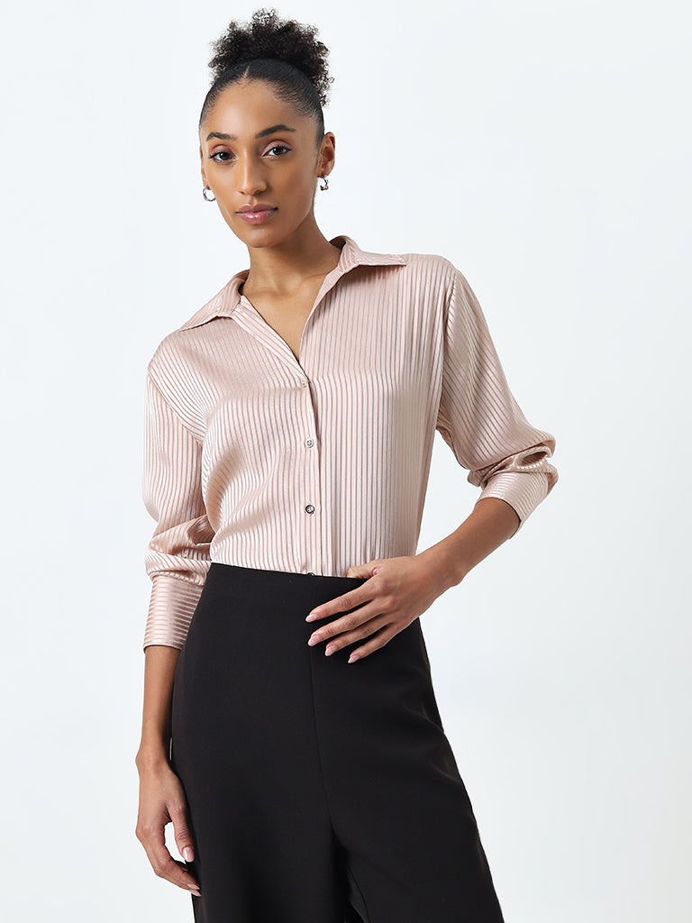 Wardrobe Light Pink Self-Striped Shirt