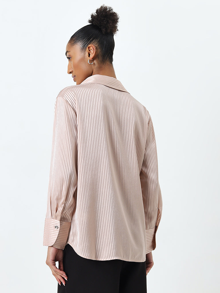 Wardrobe Light Pink Self-Striped Shirt