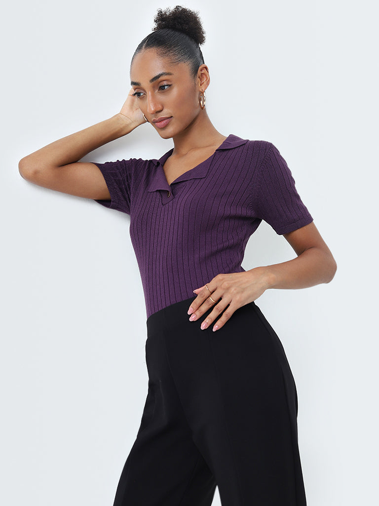 Wardrobe Purple Ribbed Textured Top