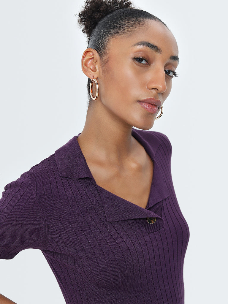 Wardrobe Purple Ribbed Textured Top