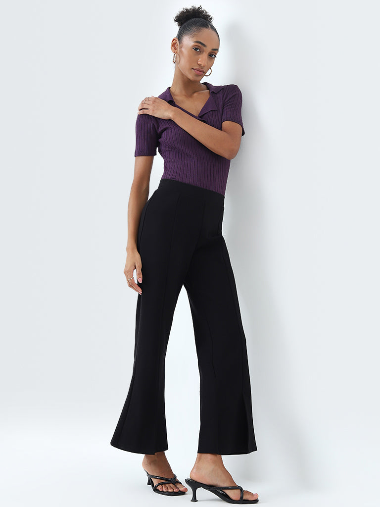 Wardrobe Purple Ribbed Textured Top