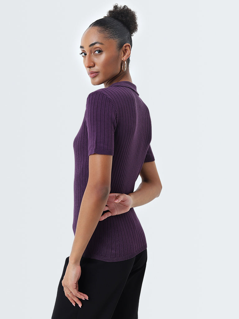 Wardrobe Purple Ribbed Textured Top