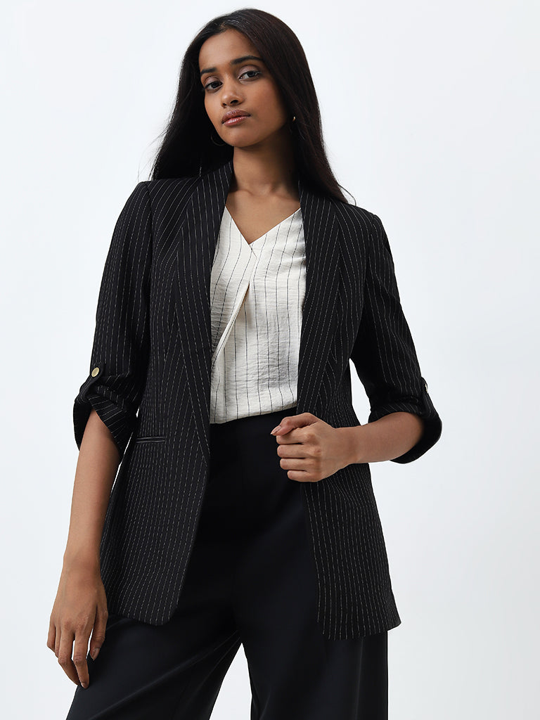 Wardrobe Black Pinstriped Blazer