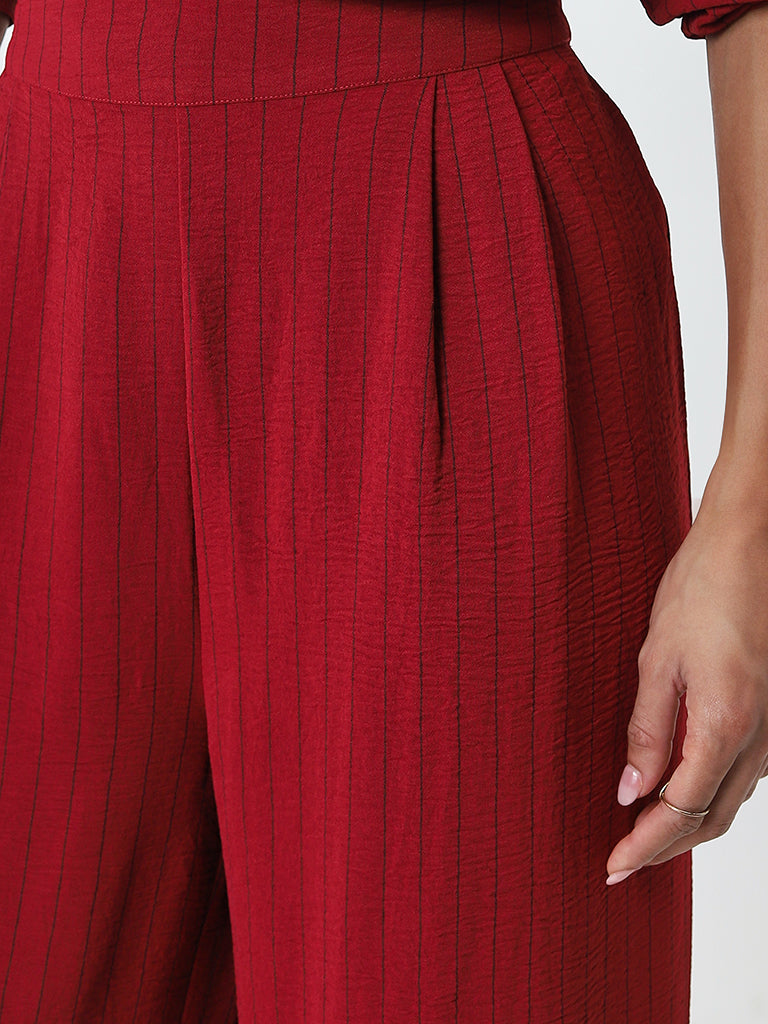 Wardrobe Red Striped High-Rise Trousers