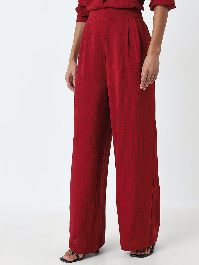 Wardrobe Red Striped High-Rise Trousers