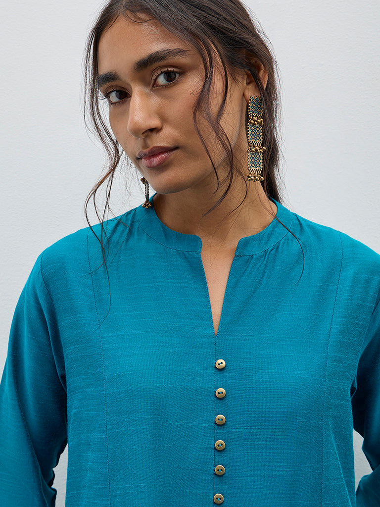 Utsa Aqua Solid A-Line Kurta