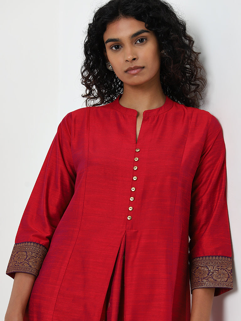 Utsa Red Badla Printed A-Line Kurta