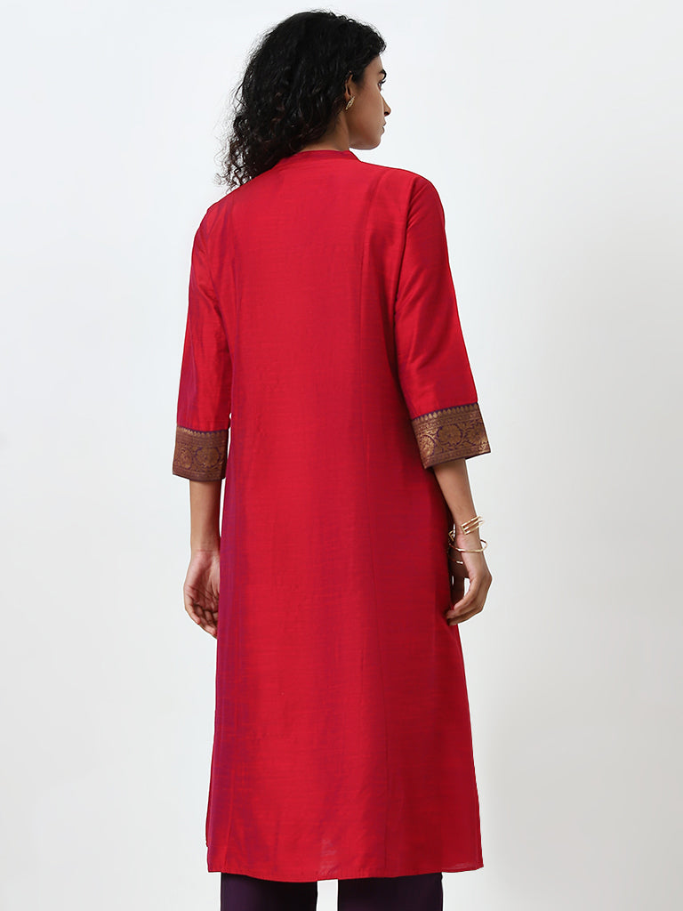 Utsa Red Badla Printed A-Line Kurta