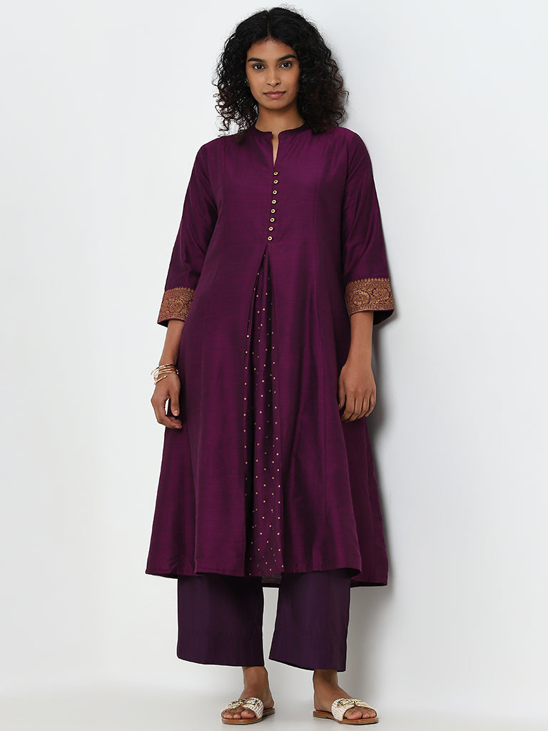 Utsa Purple Badla Printed A-Line Kurta