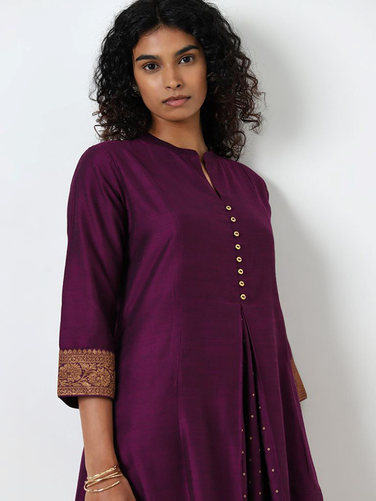 Utsa Purple Badla Printed A-Line Kurta