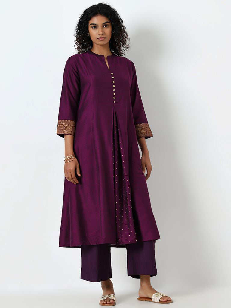 Utsa Purple Badla Printed A-Line Kurta