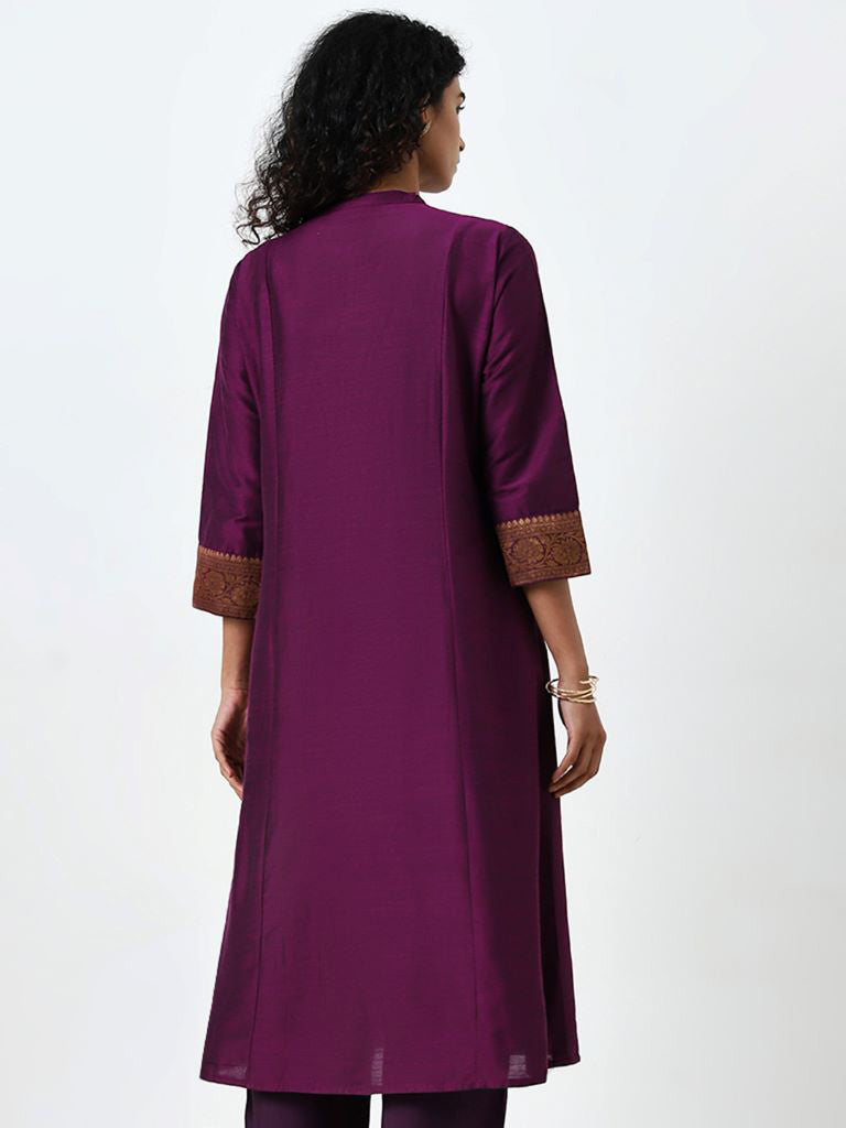 Utsa Purple Badla Printed A-Line Kurta