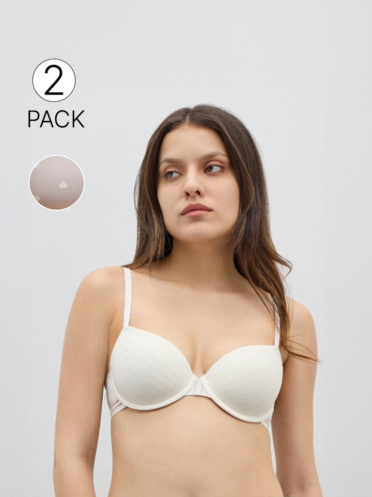 Wunderlove Ivory Printed Wired Bra - Pack of 2