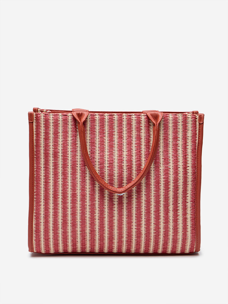 Westside Red & Beige Interwoven Tote Bag