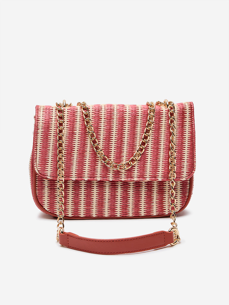 Westside Red & Beige Gold-Chained Sling Bag