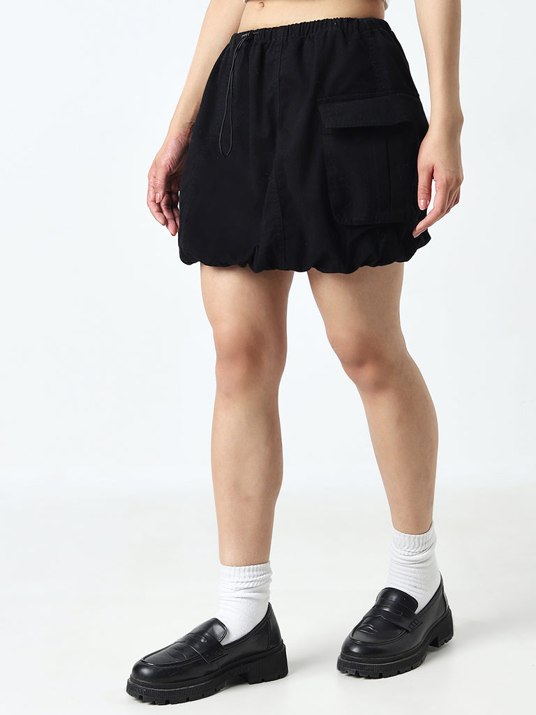 Nuon Black Cargo-Style Mid-Rise Cotton Skirt