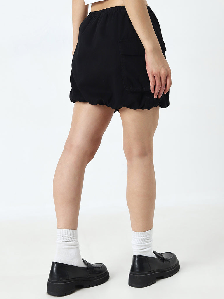 Nuon Black Cargo-Style Mid-Rise Cotton Skirt