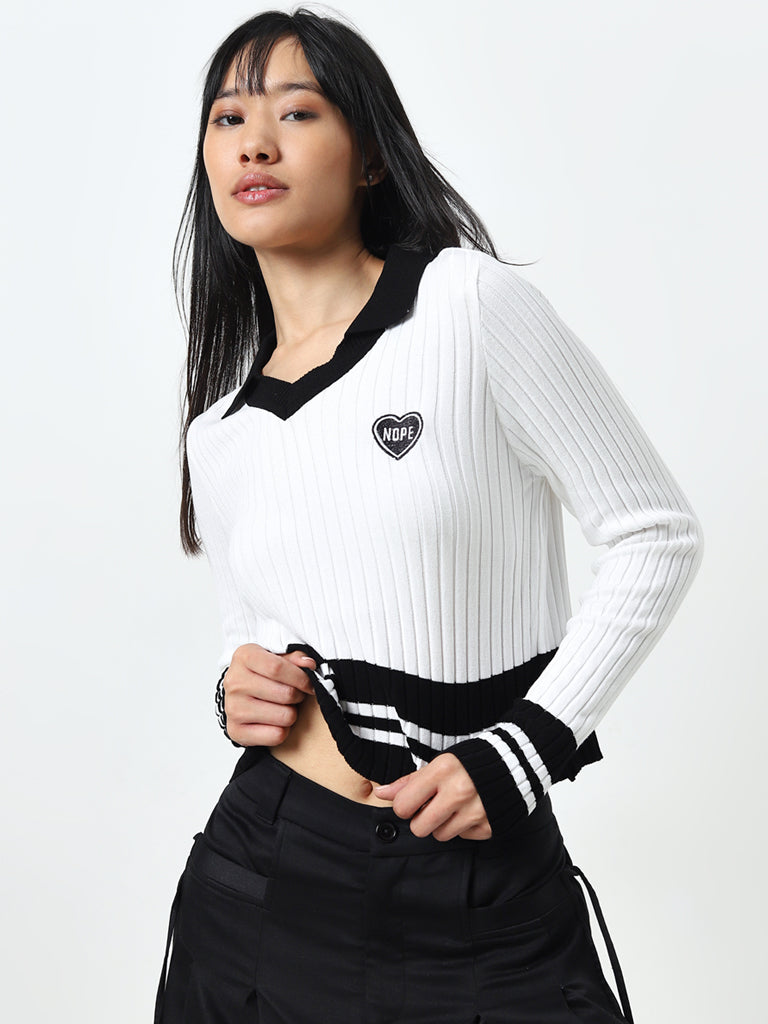 Nuon White Ribbed Sweater